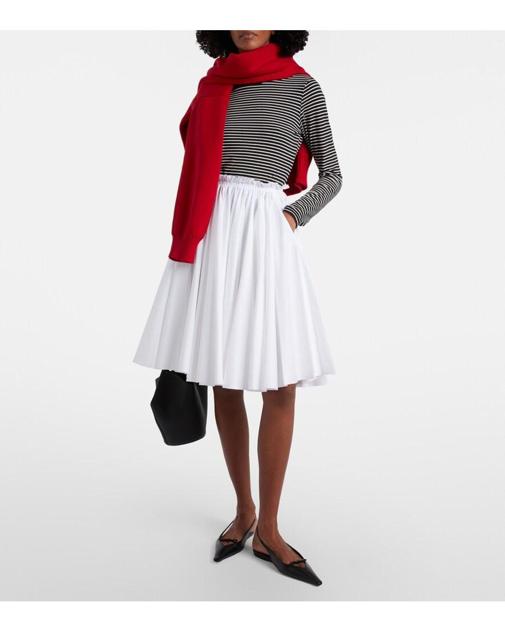 AMI White Corolla Gathered Cotton Midi Skirt