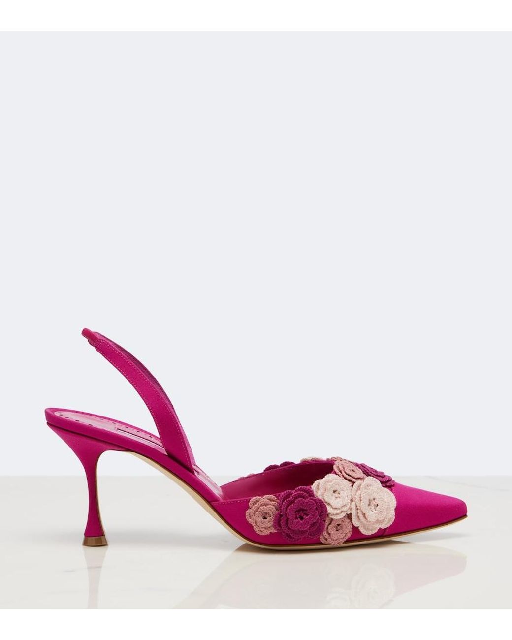 Manolo Blahnik Pink Svemuta Floral-Applique Slingback Pumps