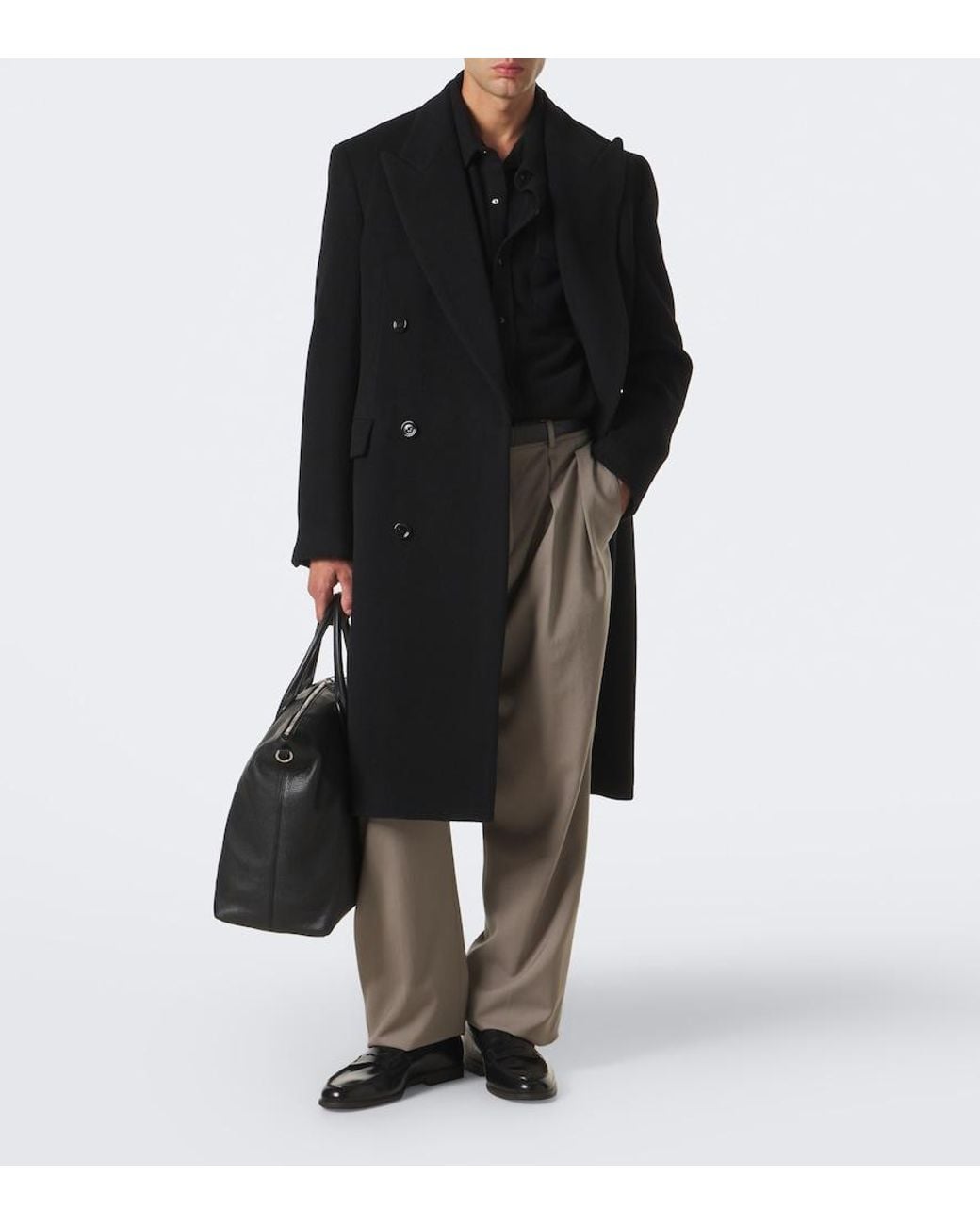 Santoni Black Milo Leather Penny Loafers for men