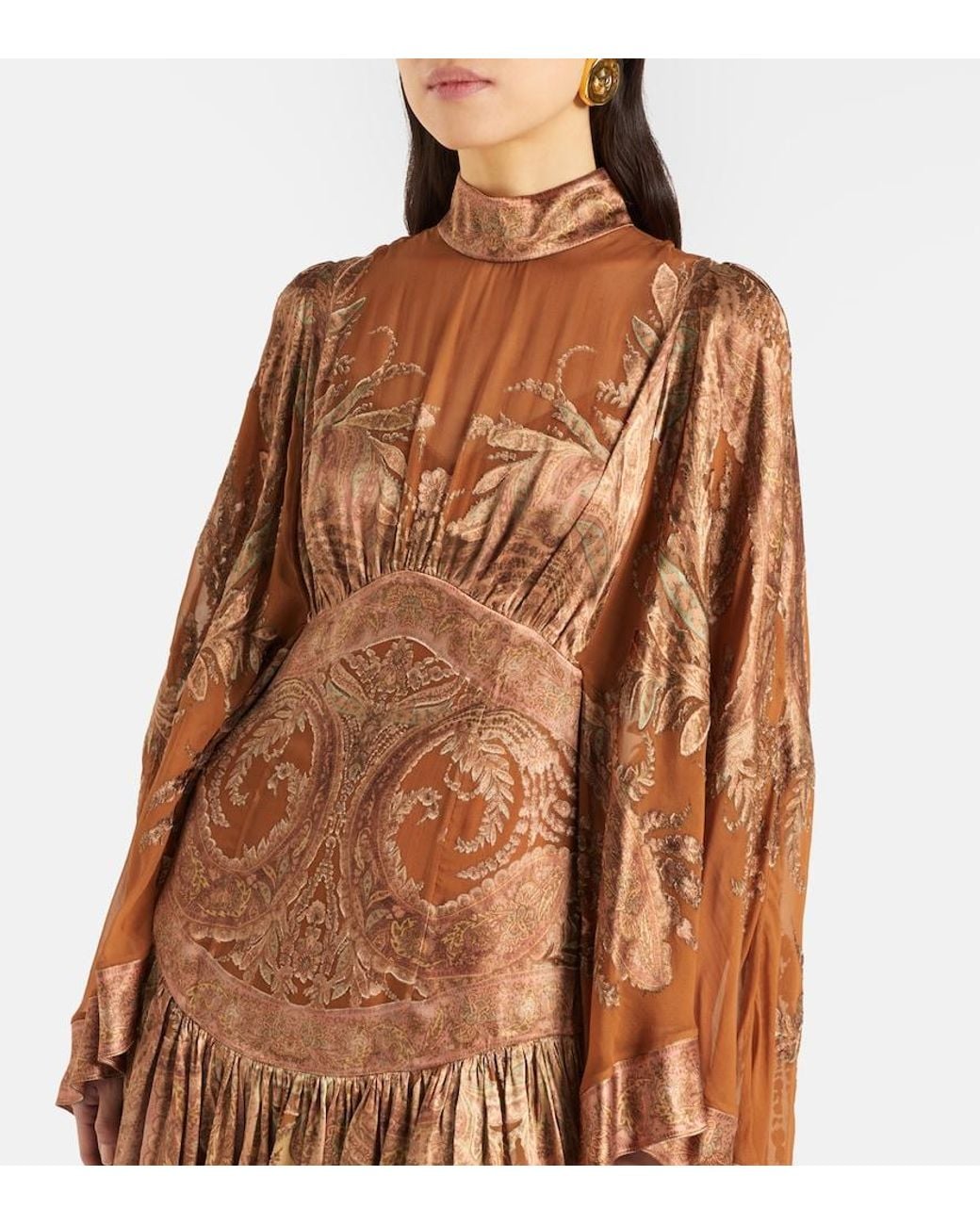 Zimmermann Brown Memento Burnout Paisley Semi-Sheer Gown