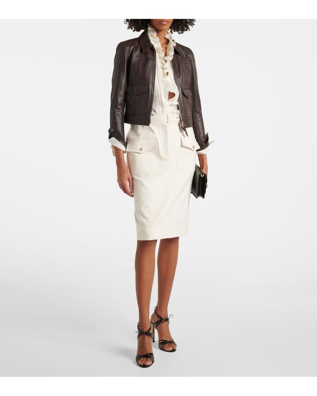 Tom Ford White Cotton-Blend Midi Skirt