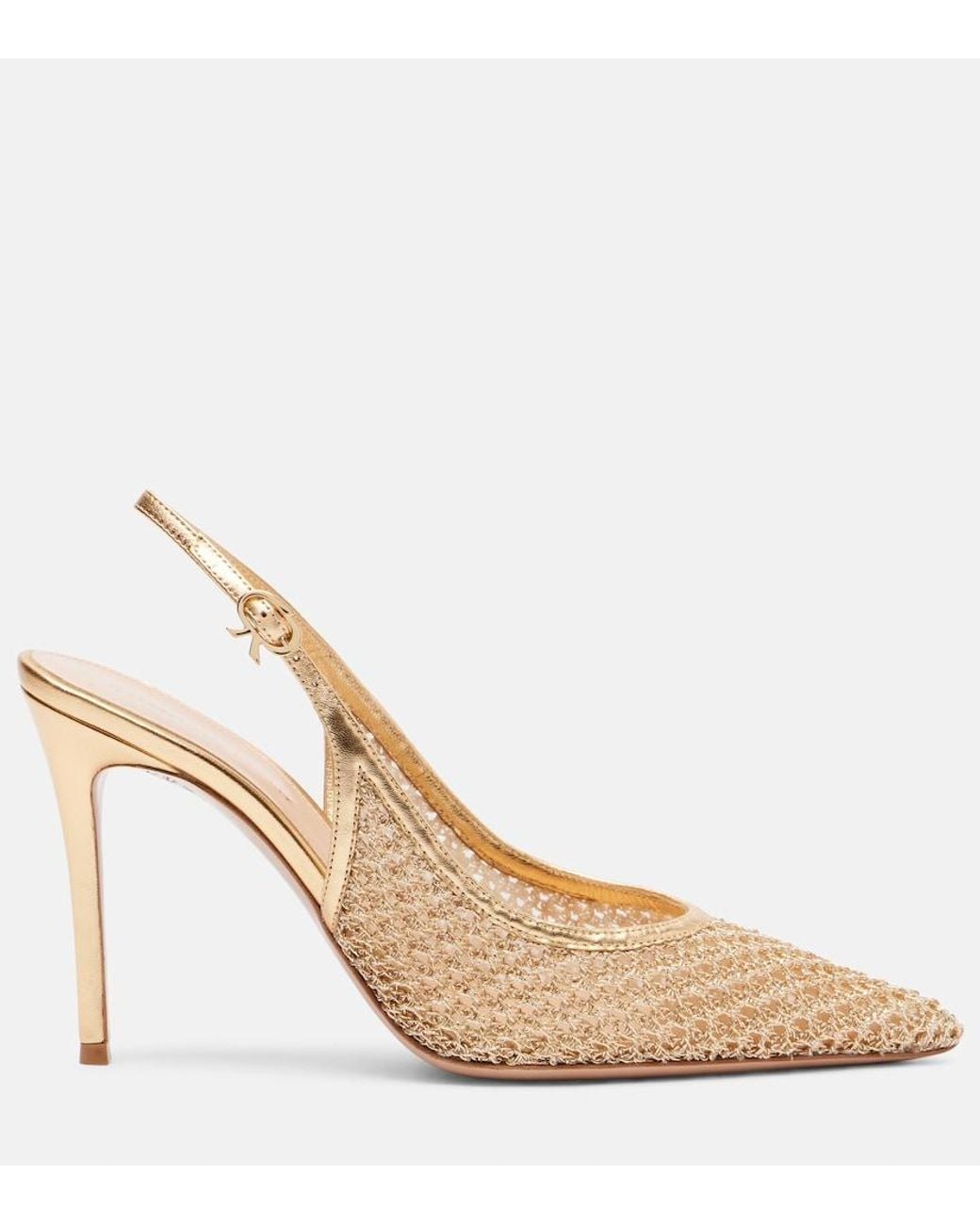Gianvito Rossi Natural Nikki Leather-Trimmed Slingback Pumps