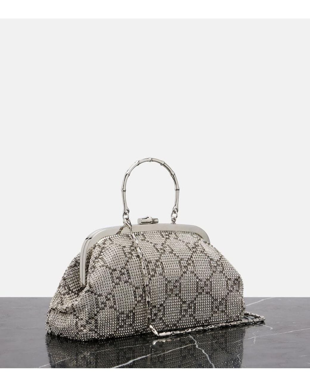 Gucci Metallic Gg Medium Crystal-Embellished Clutch