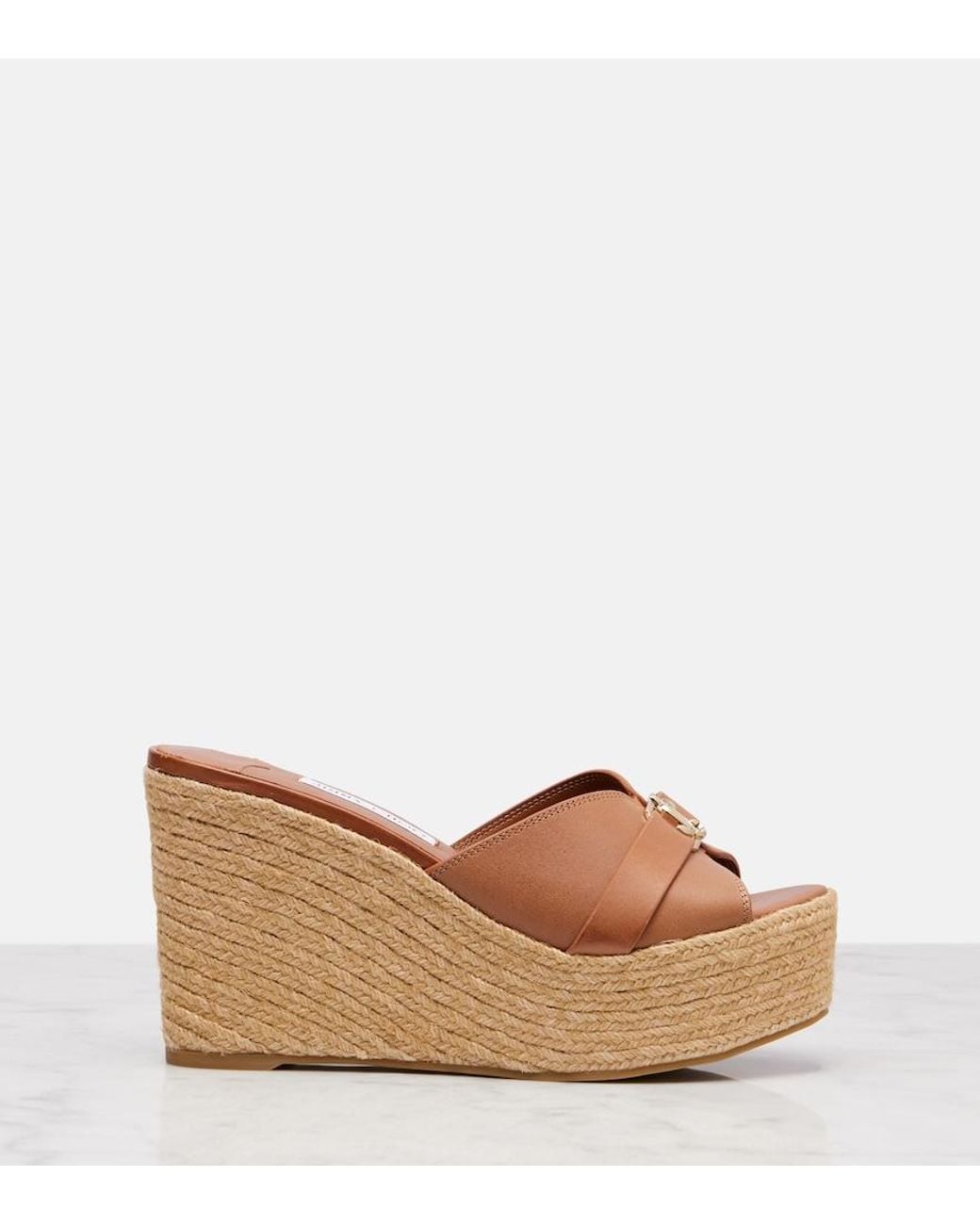 Jimmy Choo Brown Leda 100 Leather Platform Wedge Sandals