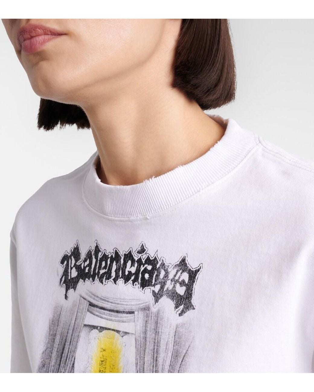Balenciaga White Bedrucktes T-Shirt Aus Baumwoll-Jersey