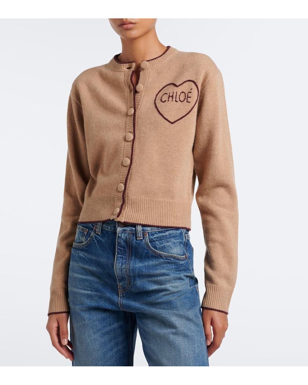 Chloé Brown Logo Wool And Cashmere Cardigan