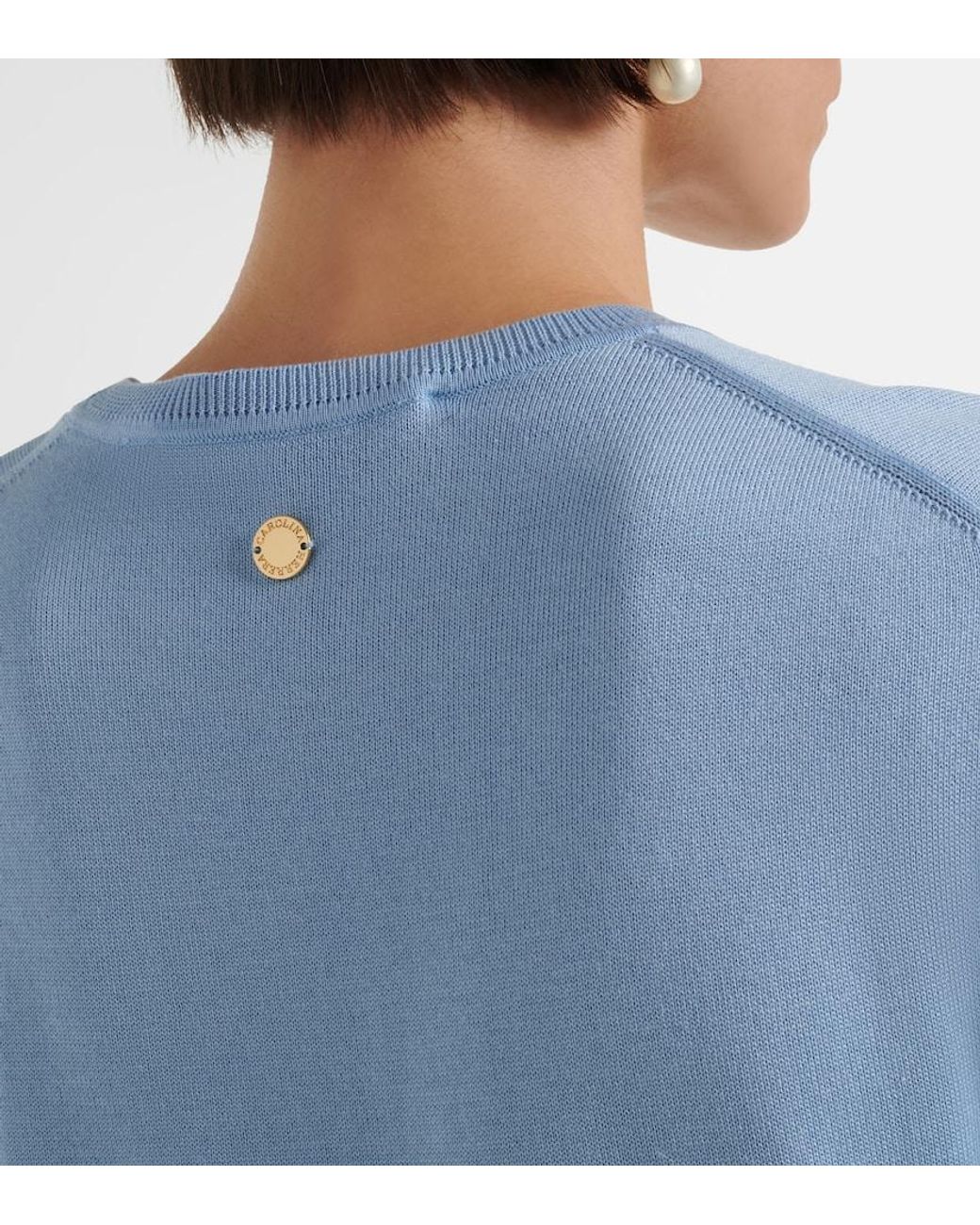Carolina Herrera Blue Silk And Cotton Sweater