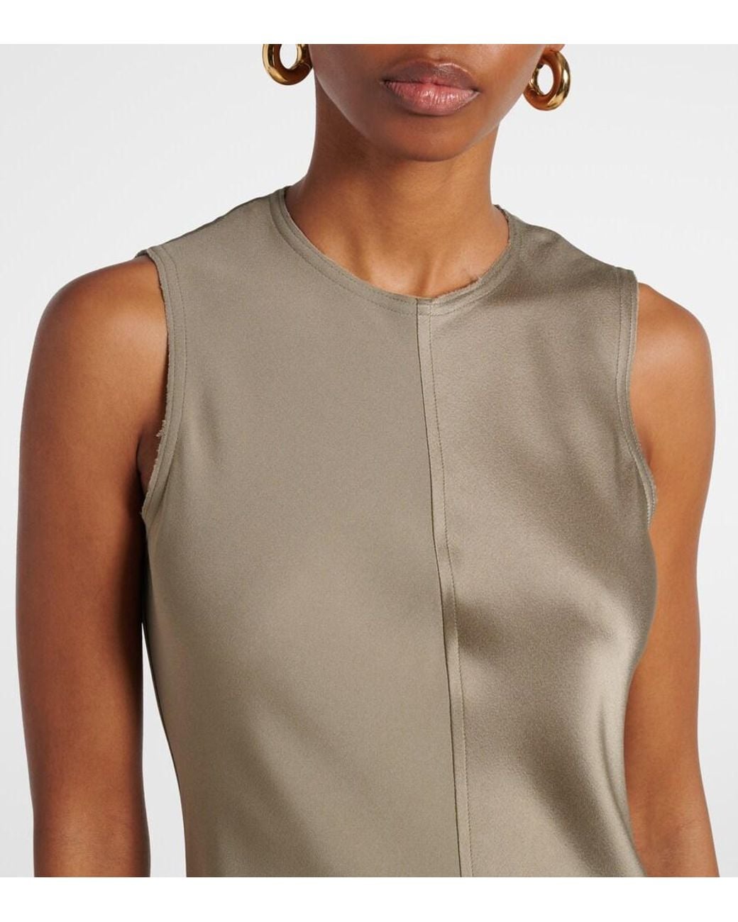 AMI Natural Paneled Satin Maxi Dress