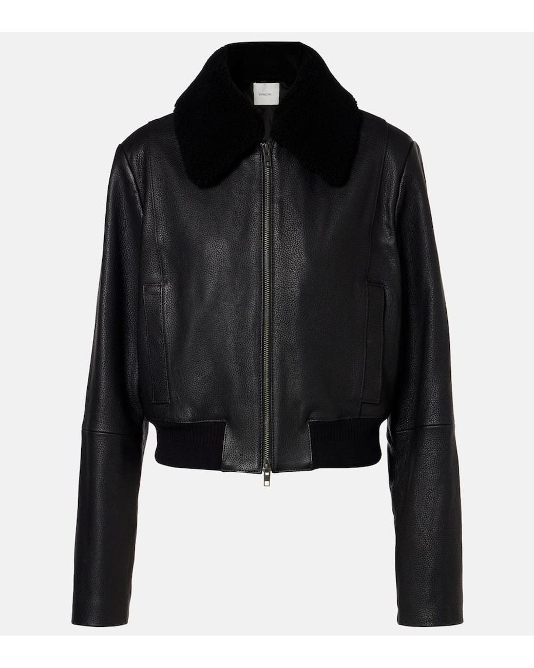 Vince Black Shearling-Trimmed Leather Jacket