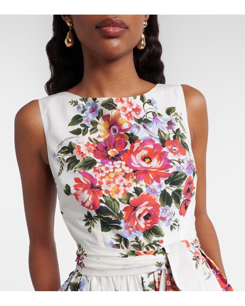Dolce & Gabbana Red Floral Cotton Midi Dress