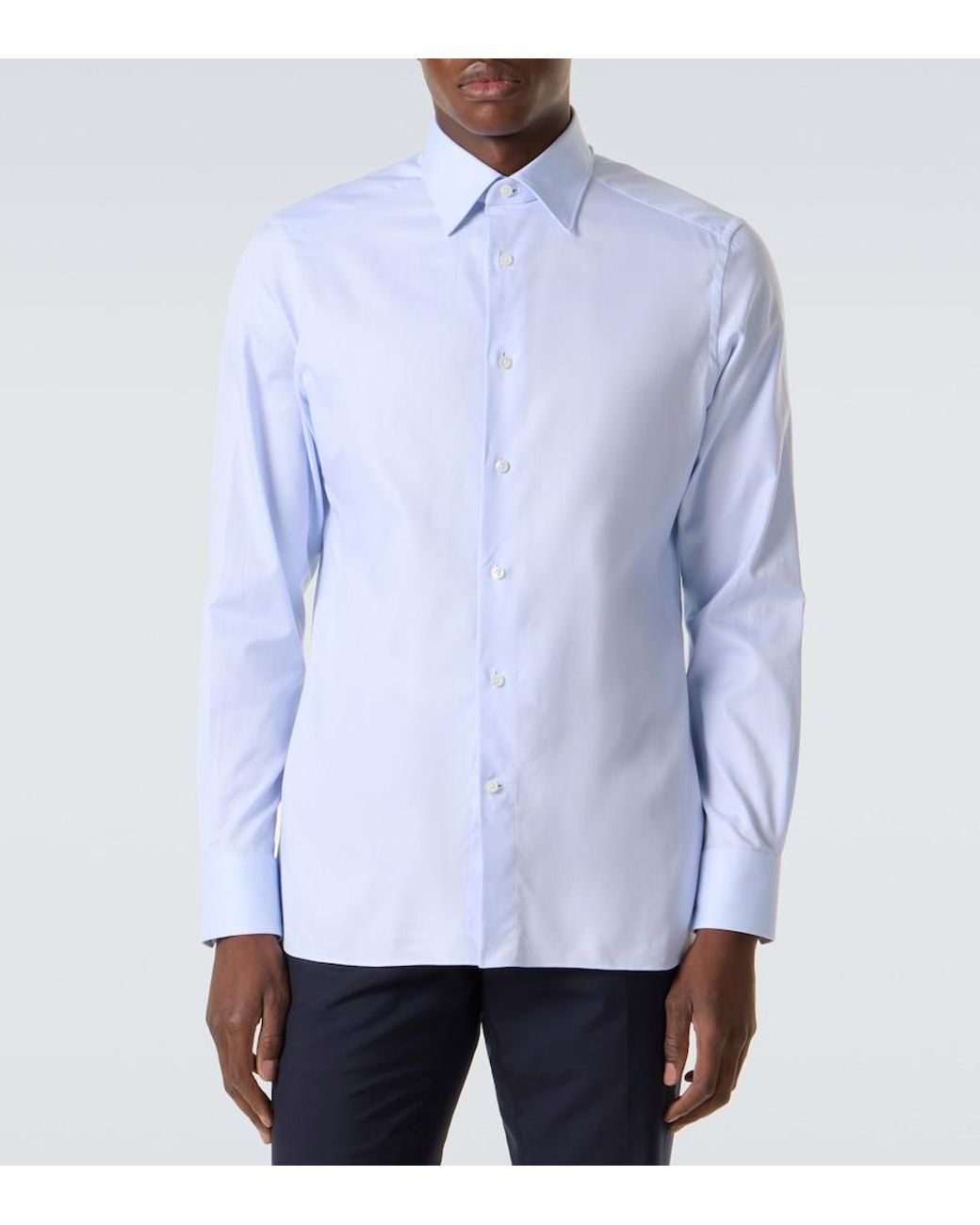Zegna Blue Cotton Poplin Shirt for men