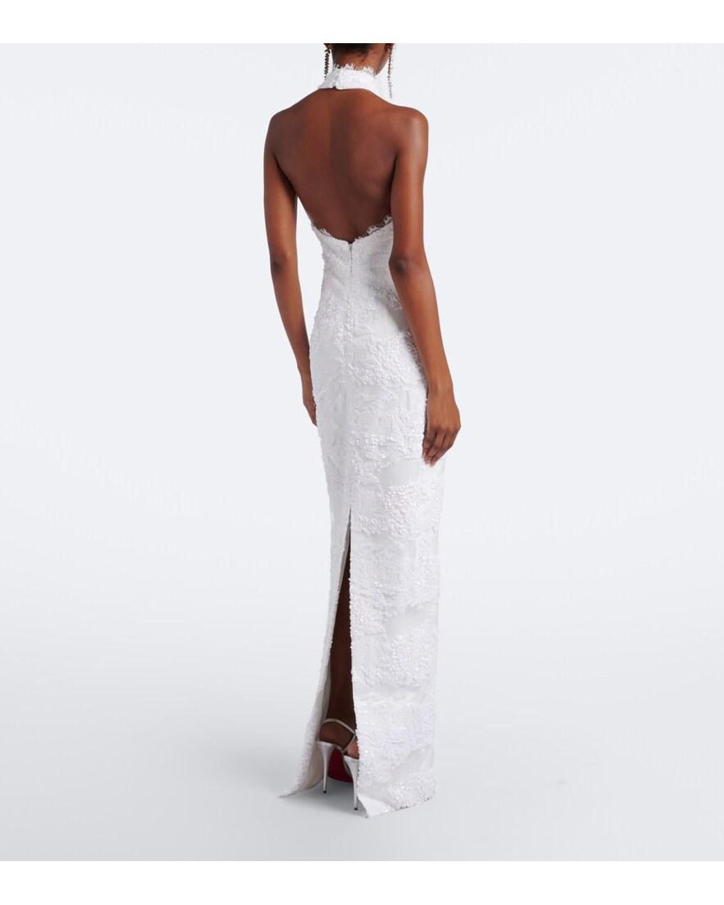 Rebecca Vallance White Medici Sequined Halterneck Gown