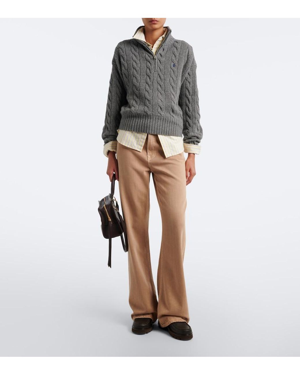 Polo Ralph Lauren Gray Cable-Knit Wool-Blend Half-Zip Sweater