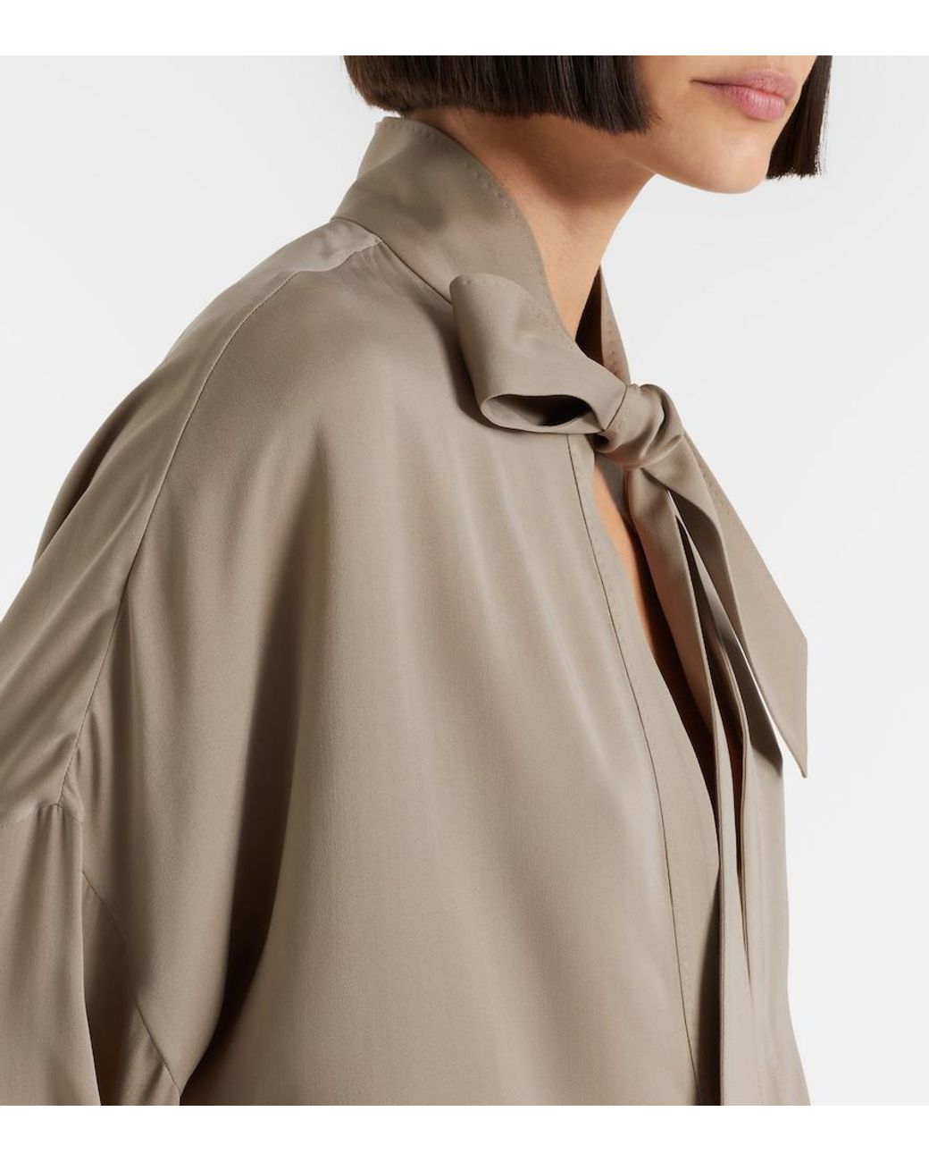 Tom Ford Brown Tie-Neck Silk Georgette Blouse
