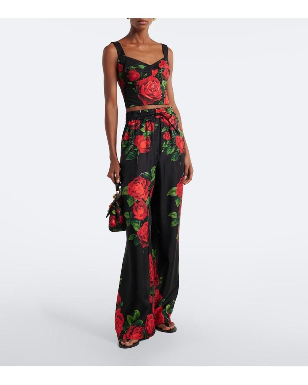 Dolce & Gabbana Red Floral Silk Wide-Leg Palazzo Pants