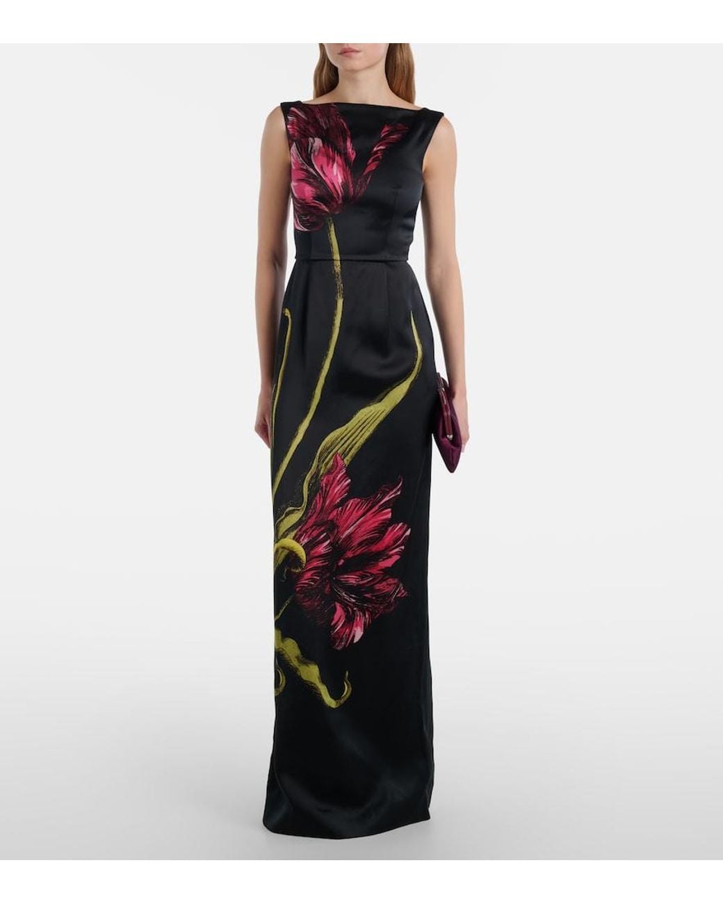 Erdem Black Floral Duchess Satin Gown