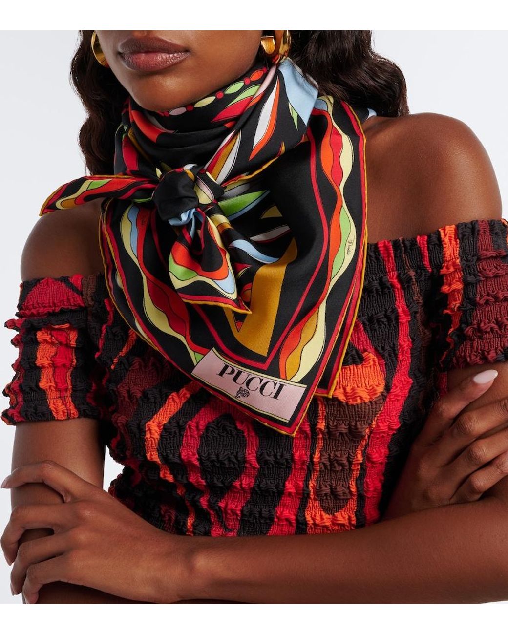 Emilio Pucci Black Fiamme And Nawaho Silk Twill Scarf