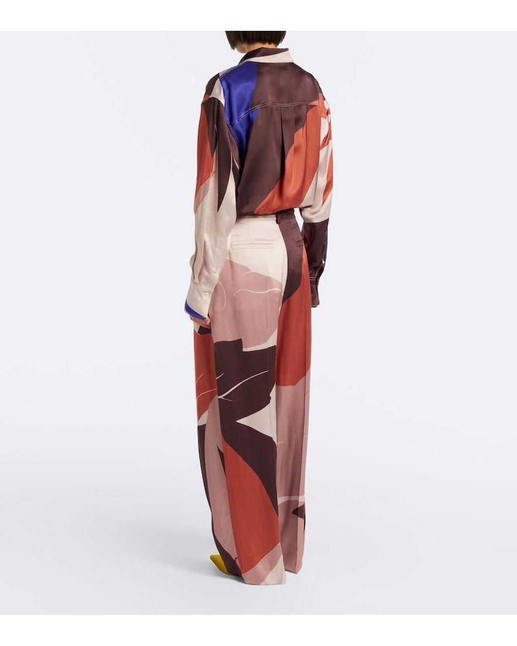 Victoria Beckham Red Printed Satin Wide-Leg Pants