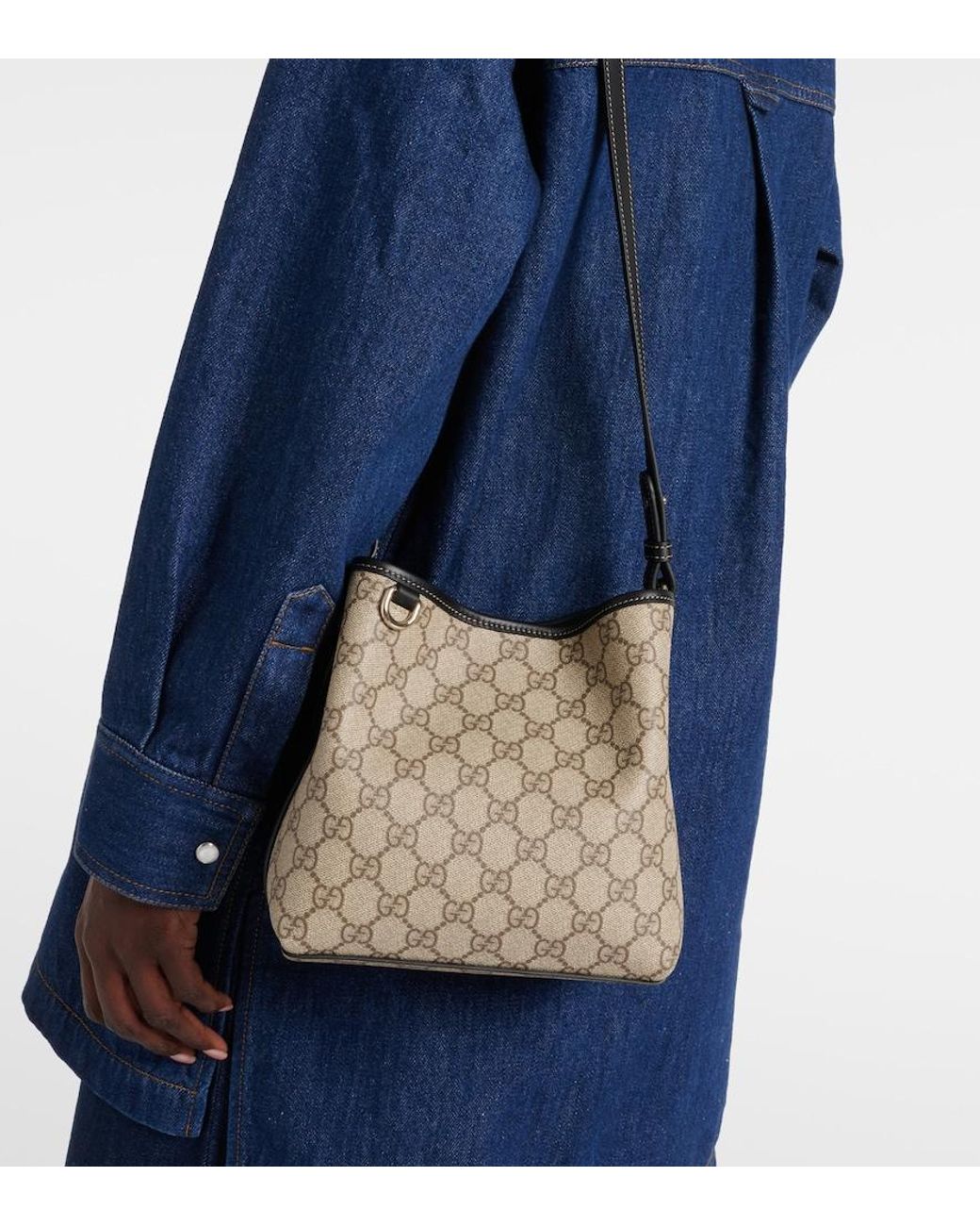 Gucci Brown Gg Canvas Leather-Trimmed Tote Bag