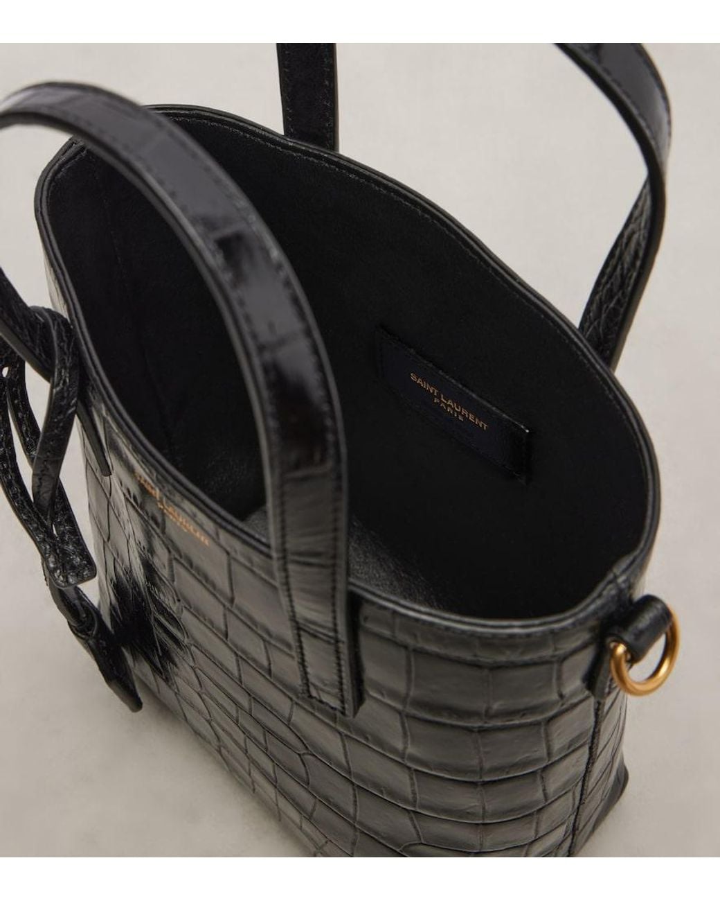 Saint Laurent Black Mini Toy Croc-Embossed Tote Bag
