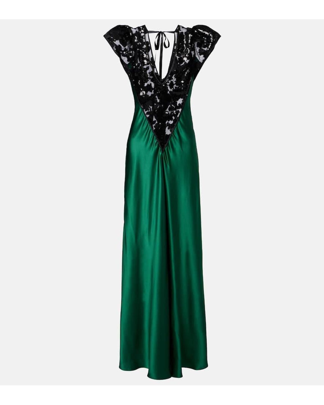 Rodarte Sequined Lace-Trimmed Silk Gown in Green | Lyst