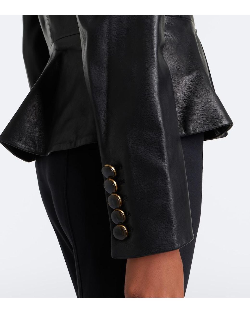 Veronica Beard Black Quinn Peplum Leather Jacket