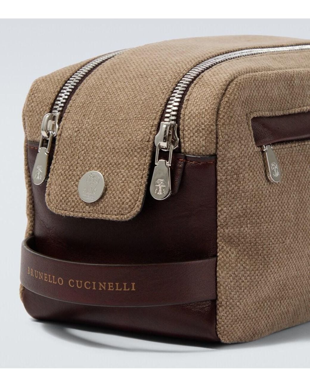 Brunello Cucinelli Brown Leather-Trimmed Toiletry Bag for men