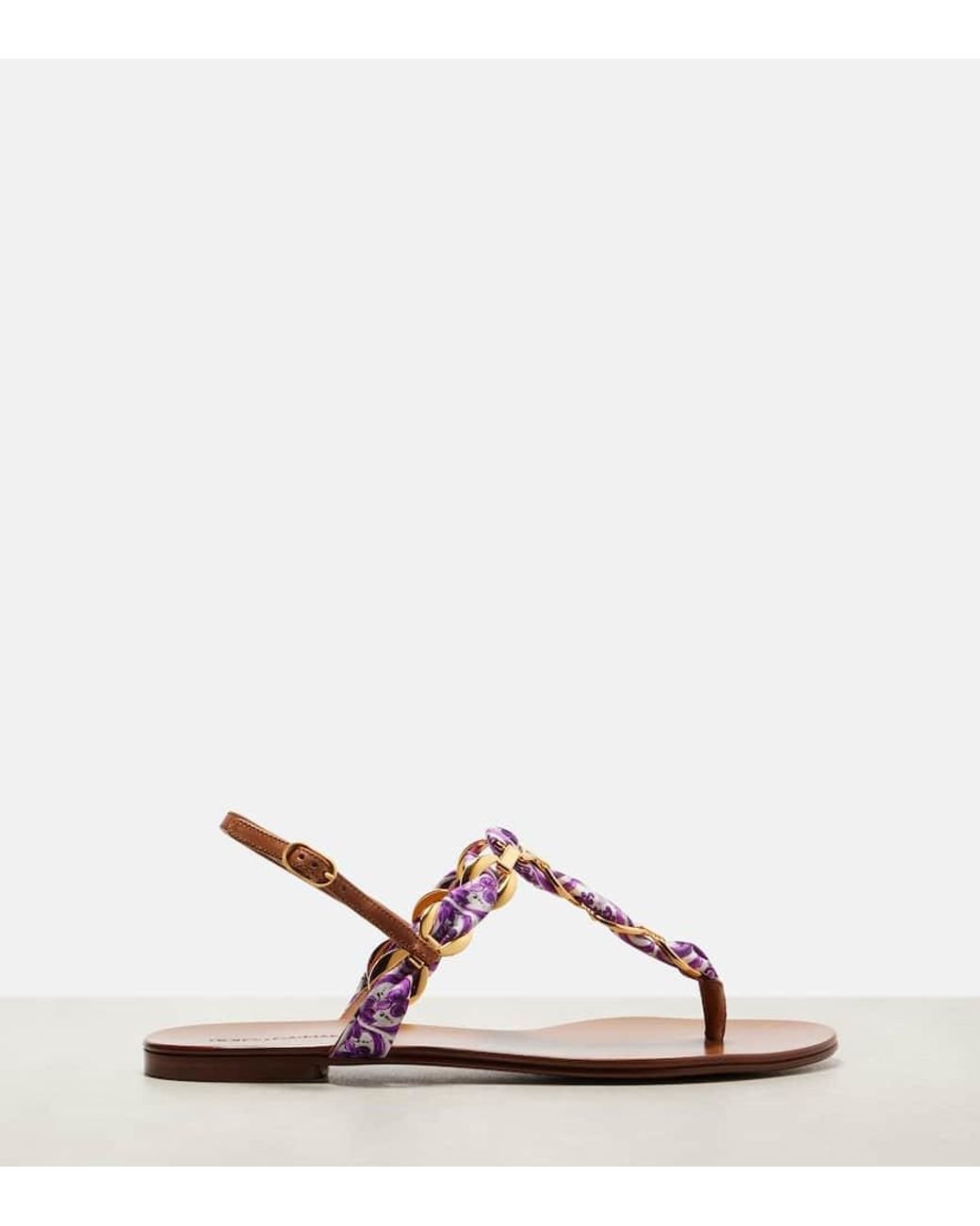 Dolce & Gabbana Pink Majolica Leather-Trimmed Satin Thong Sandals