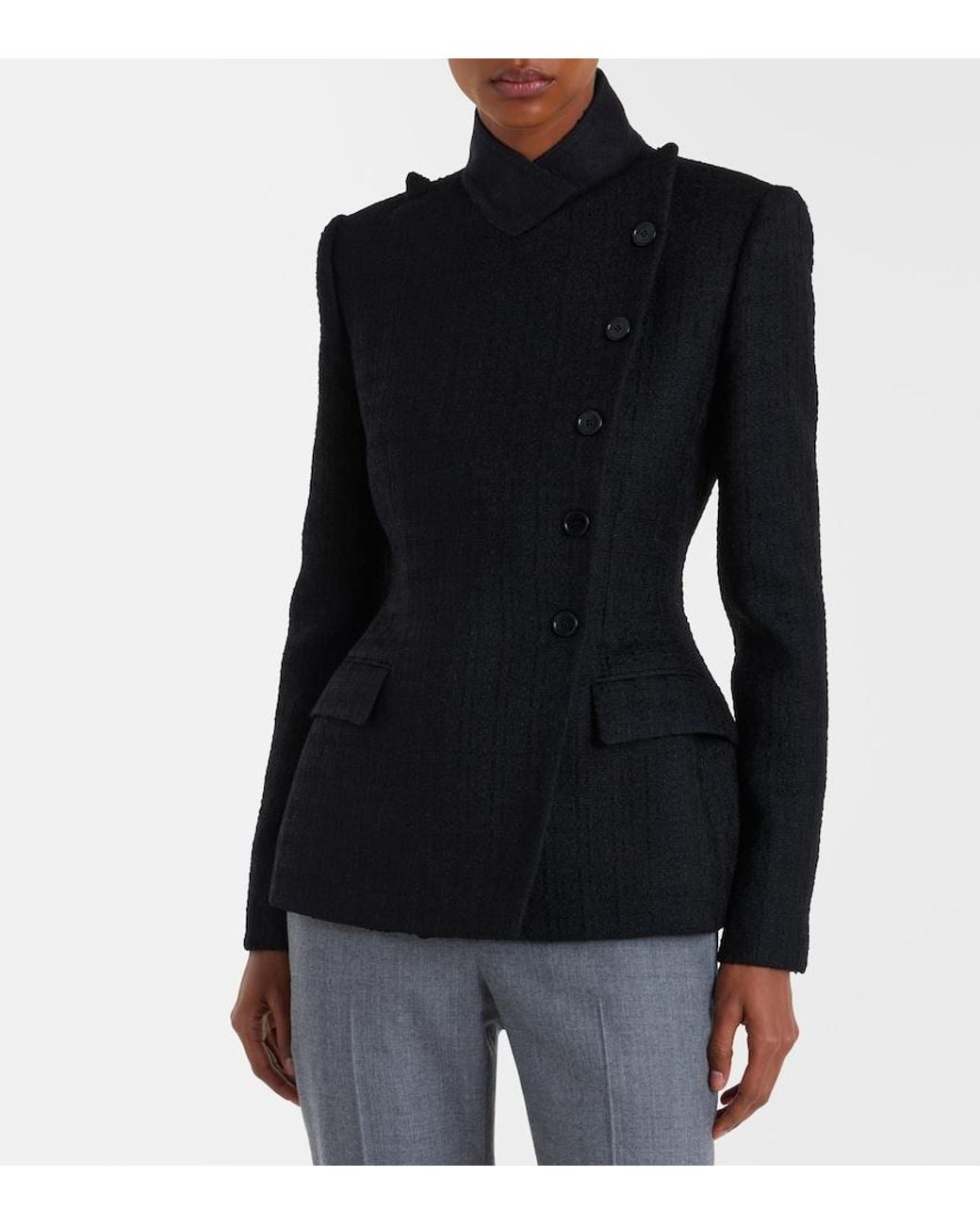 McQueen Black Wool And Mohair Tweed Jacket