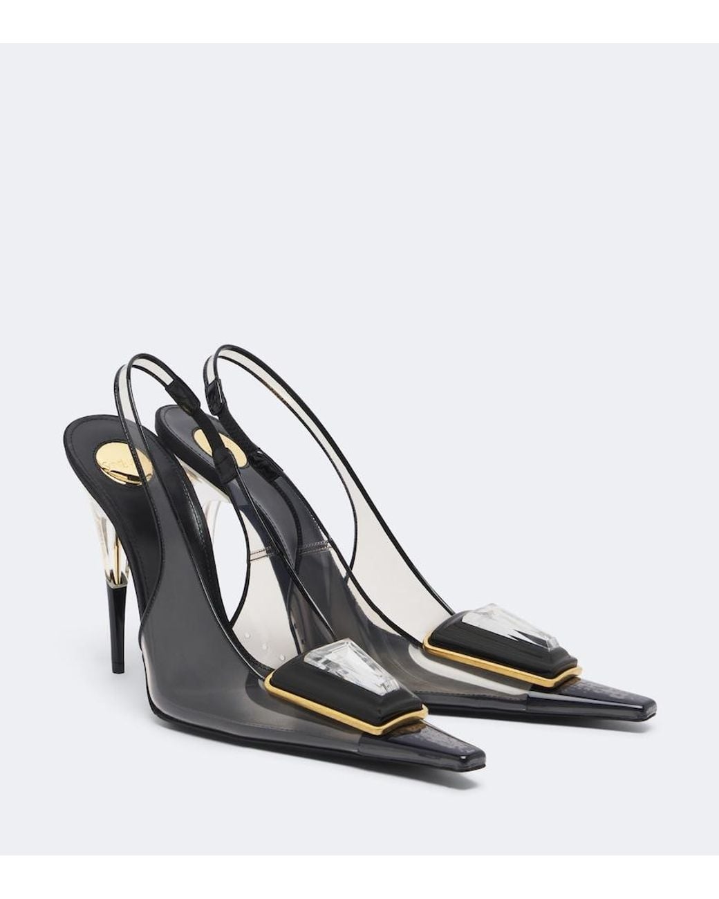 Saint Laurent Black Sibyl Embellished Tpu Slingback Pumps