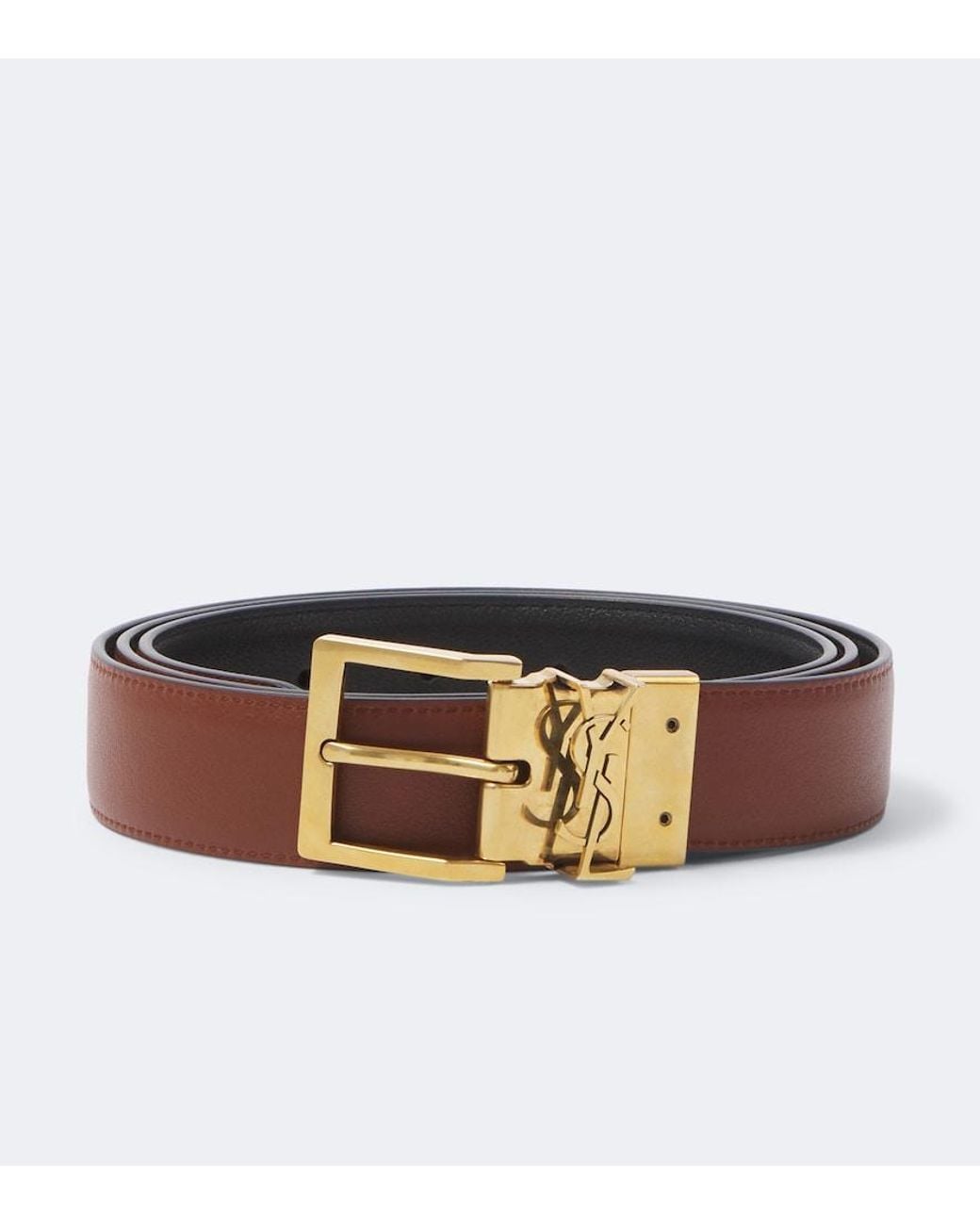Saint Laurent Black Vadim Cassandre Reversible Leather Belt for men