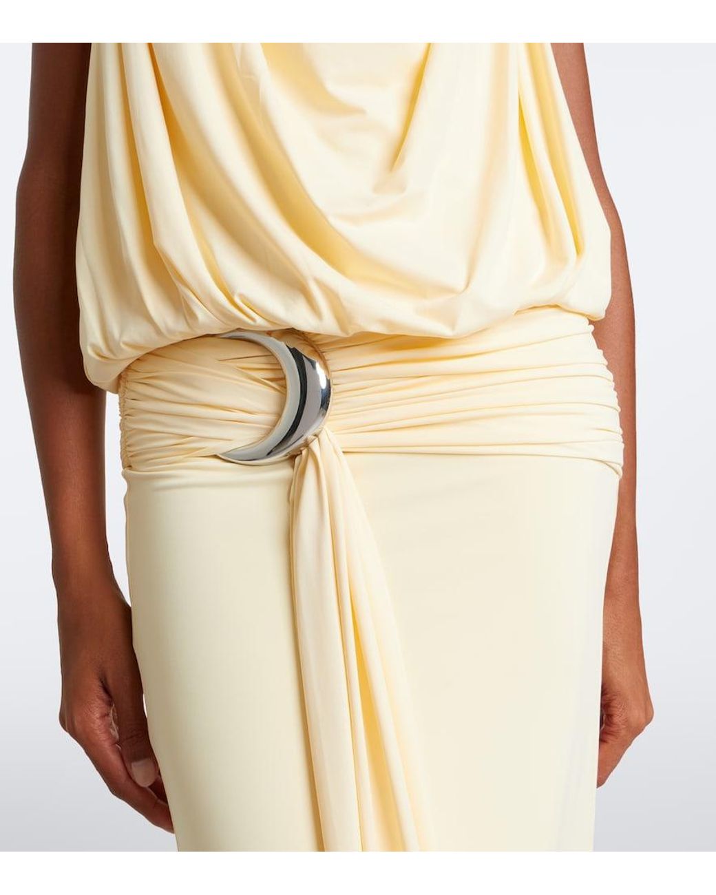 De La Vali Natural Vida Draped Jersey Midi Dress