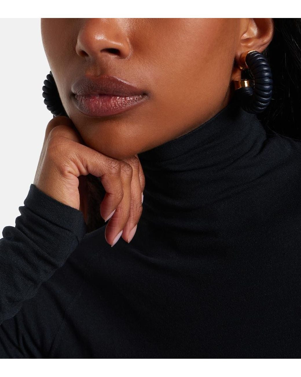 Alaïa Blue Bobine Leather-Trimmed Hoop Earrings