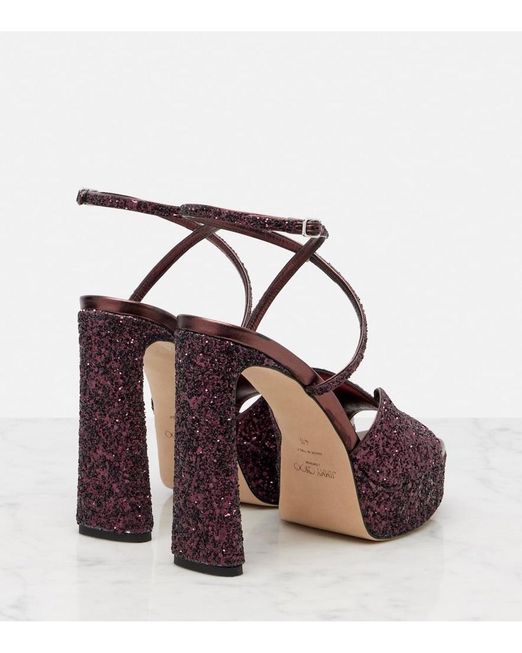 Jimmy Choo Red Karli 125 Glitter Platform Sandals