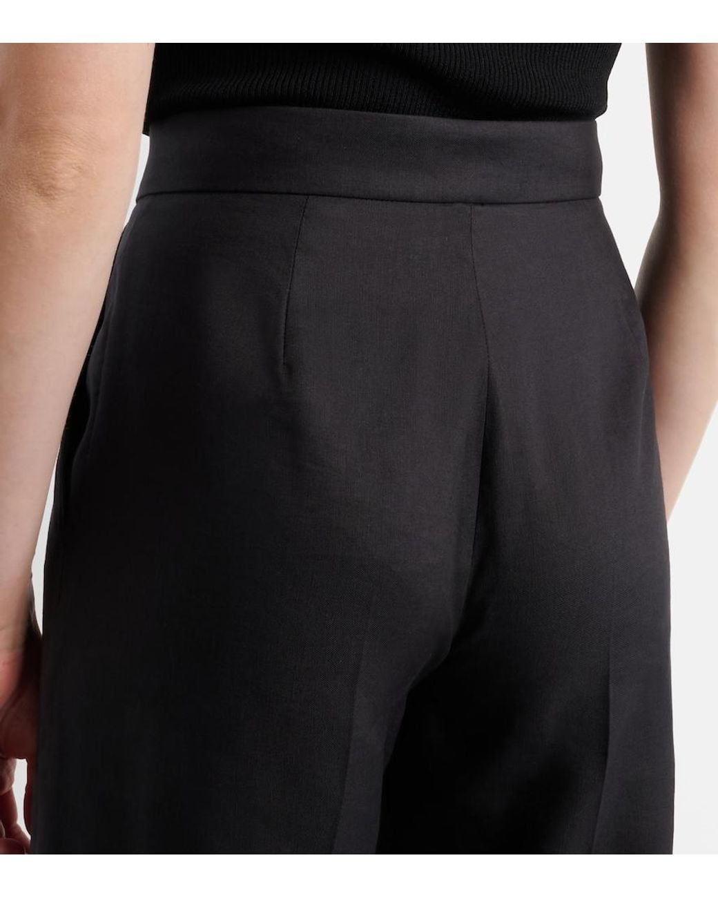 Max Mara Black Linen And Silk Twill Wide-Leg Pants