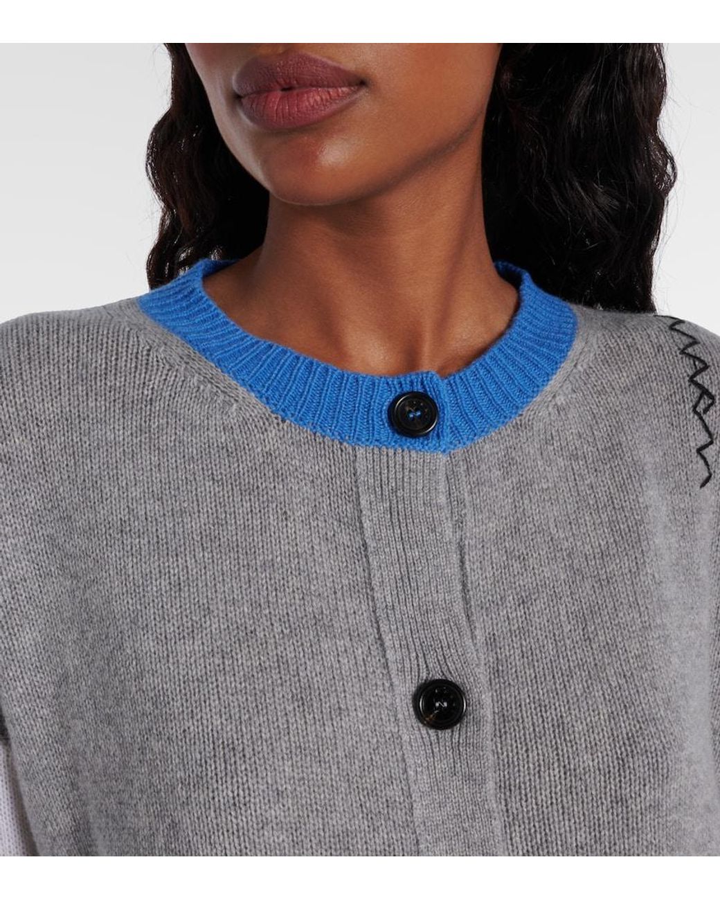 Marni Blue Colorblocked Cashmere Cardigan