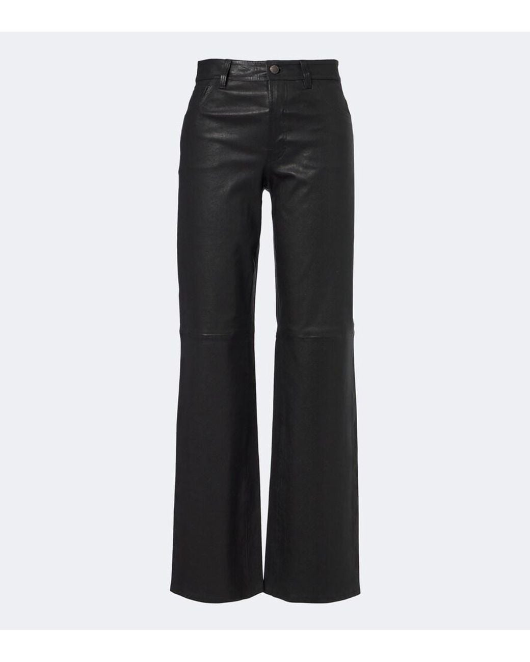 7 For All Mankind Black Stovepipe Leather Straight Pants