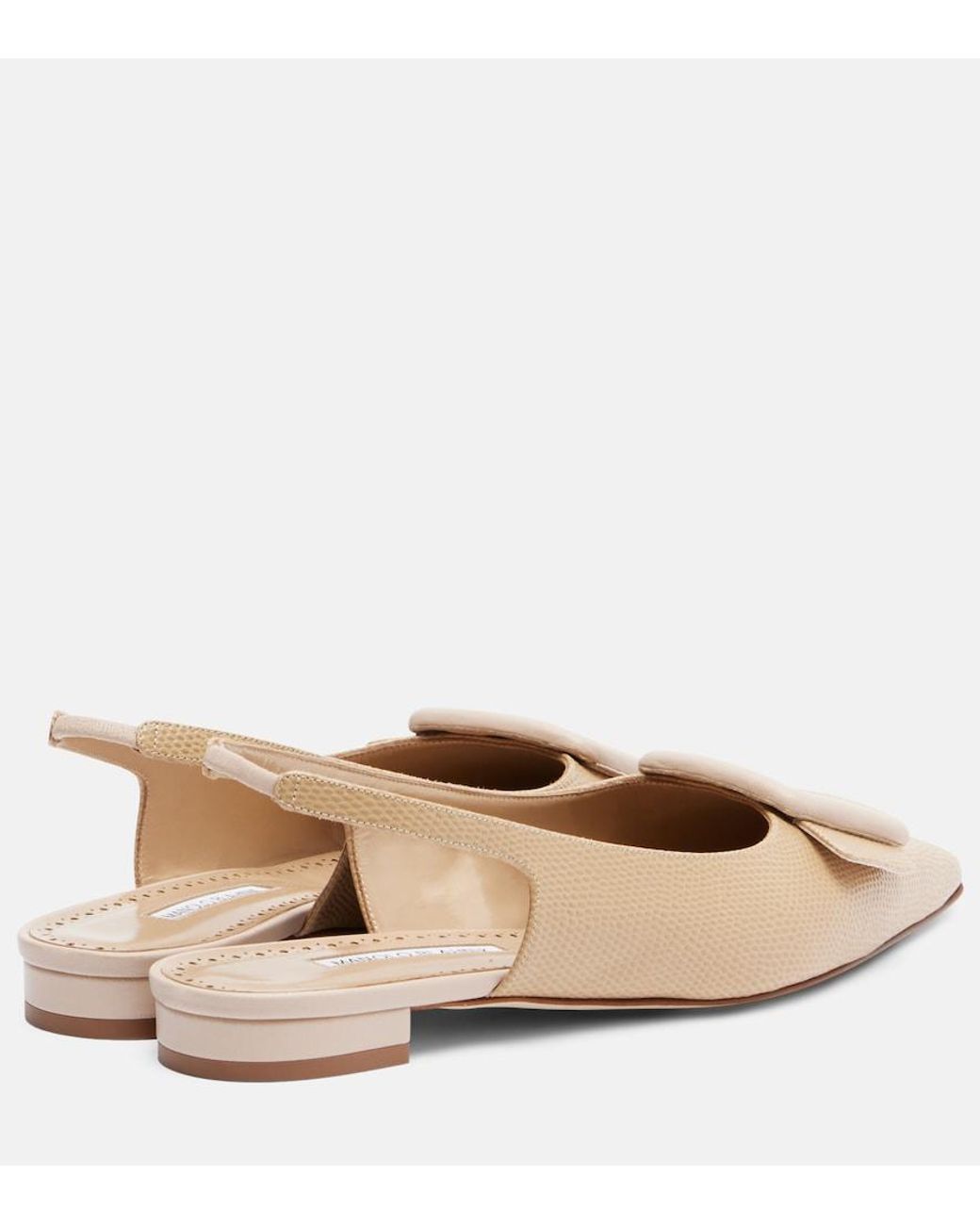 Manolo Blahnik Natural Maylura Croc-Effect Leather Slingback Flats