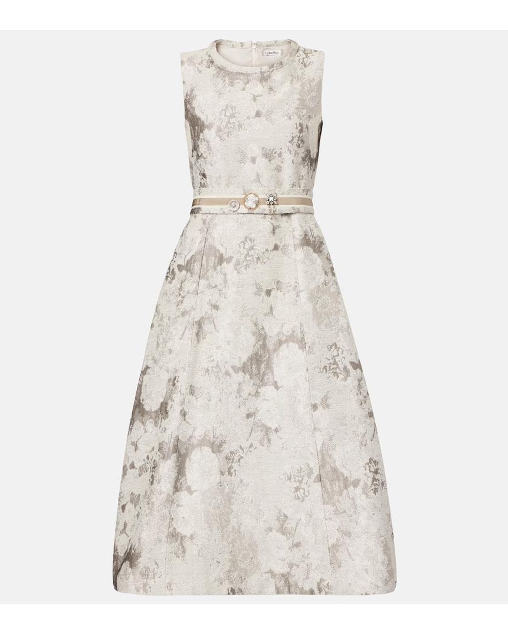Max Mara Natural Cotton-Blend Jacquard Midi Dress