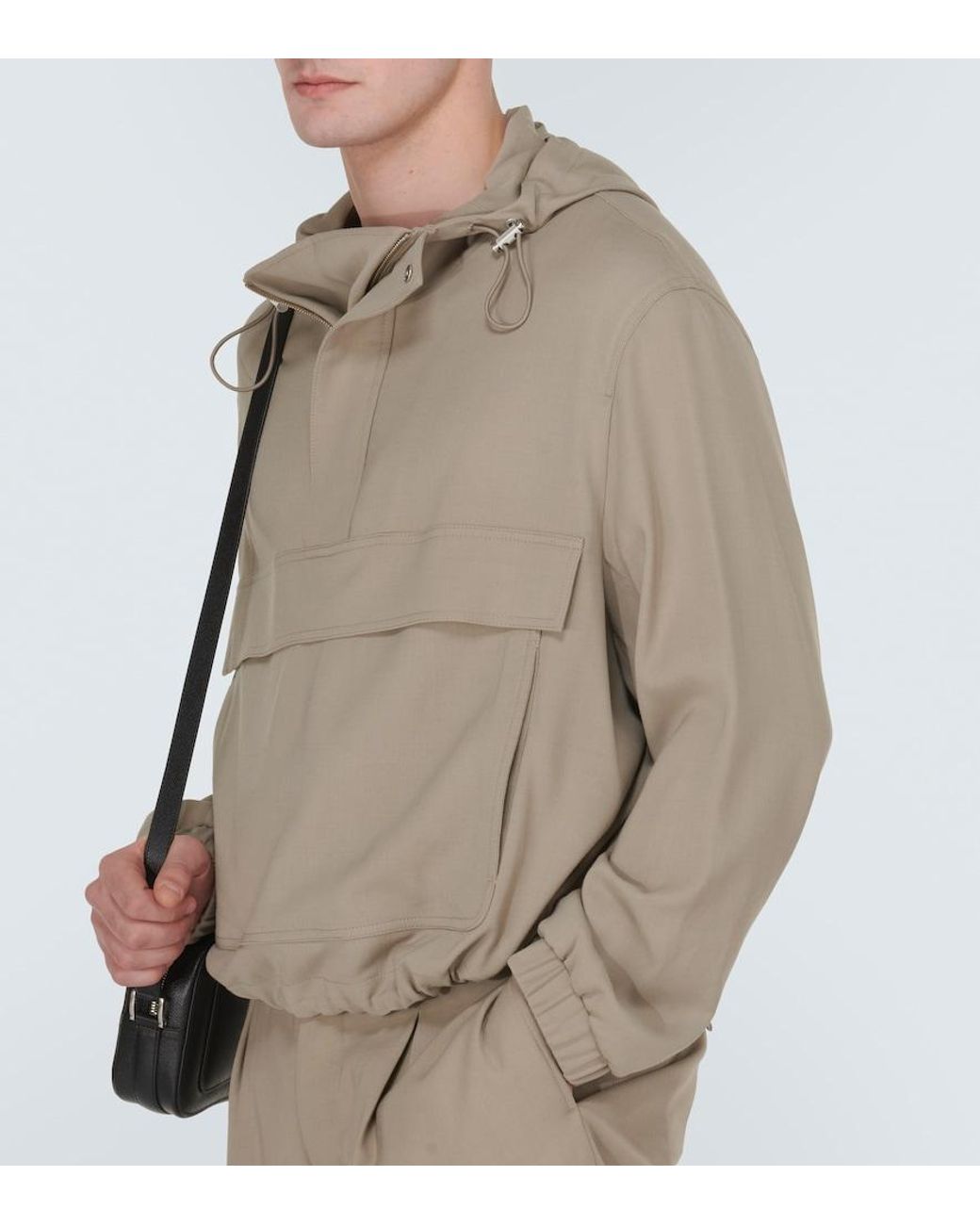 AMI Natural Hooded Half-Zip Twill Jacket for men