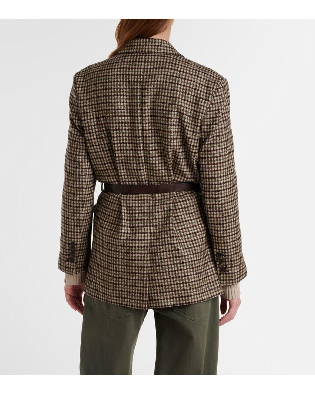 Brunello Cucinelli Brown Belted Checked Wool And Alpaca-Blend Jacket