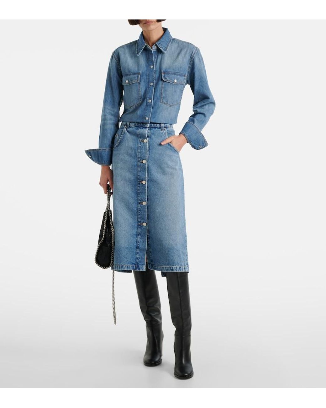 Stella McCartney Blue Chain-Detail Denim Midi Skirt