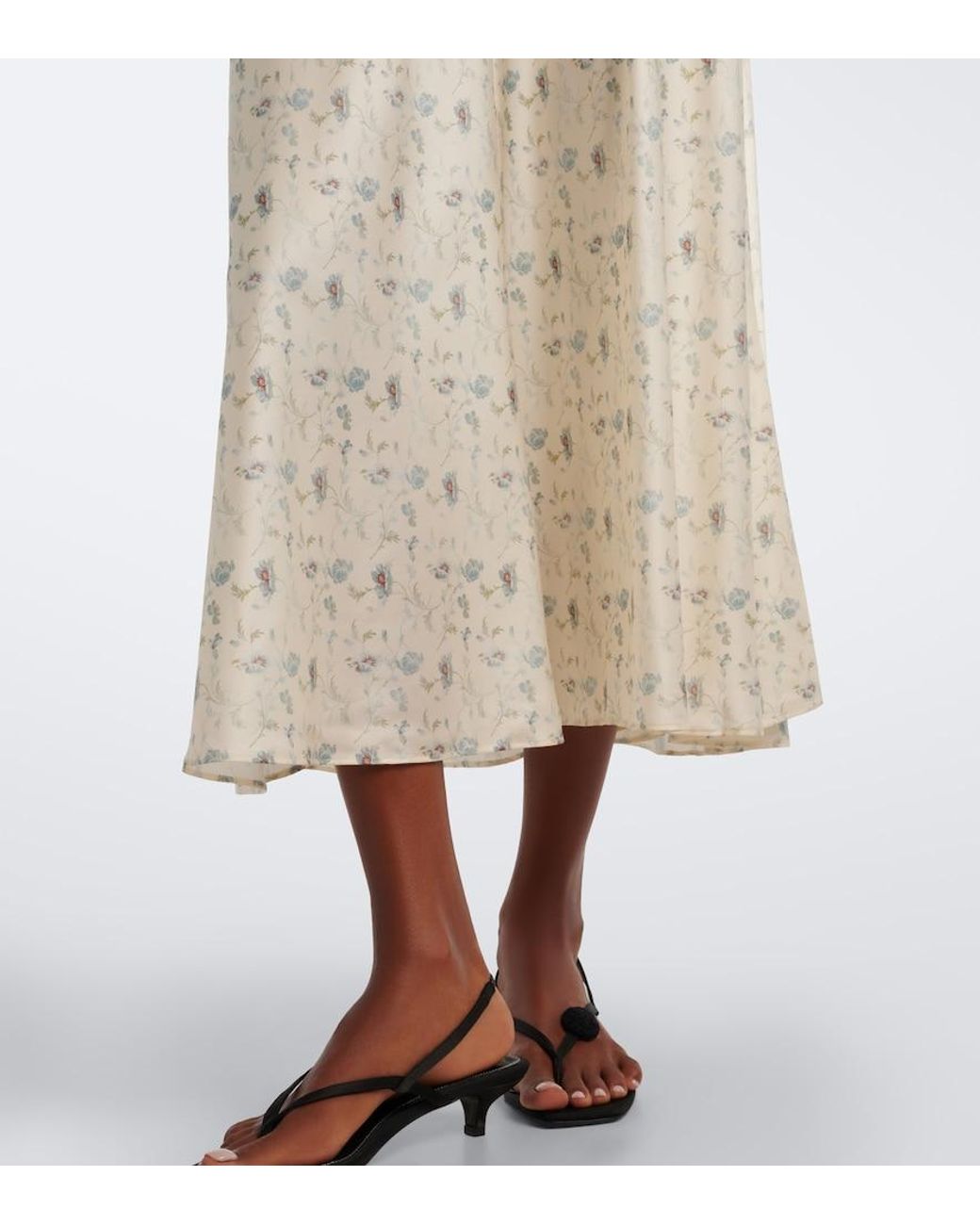 Doen White Adelana Floral Silk Midi Dress