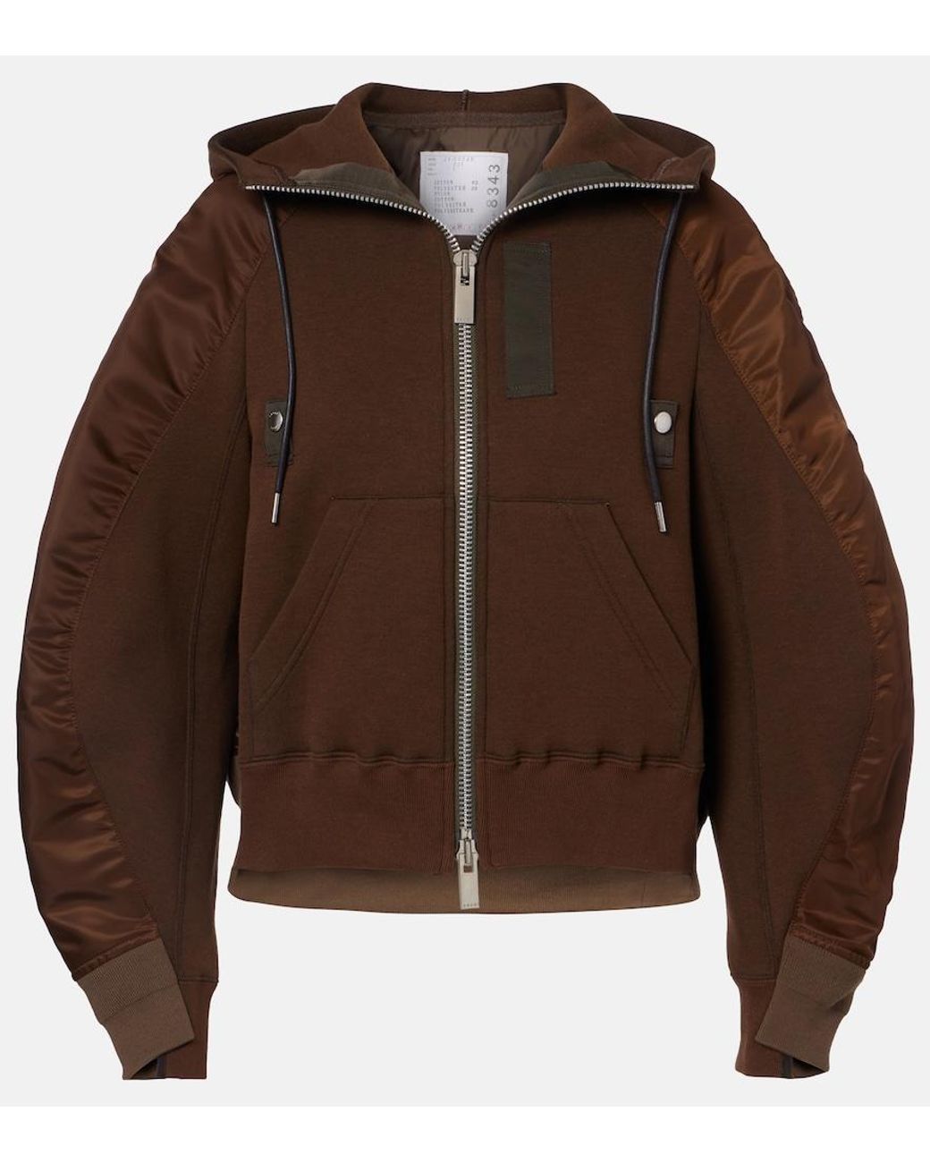 Sacai Brown Paneled Cotton-Blend Fleece Zip-Up Hoodie
