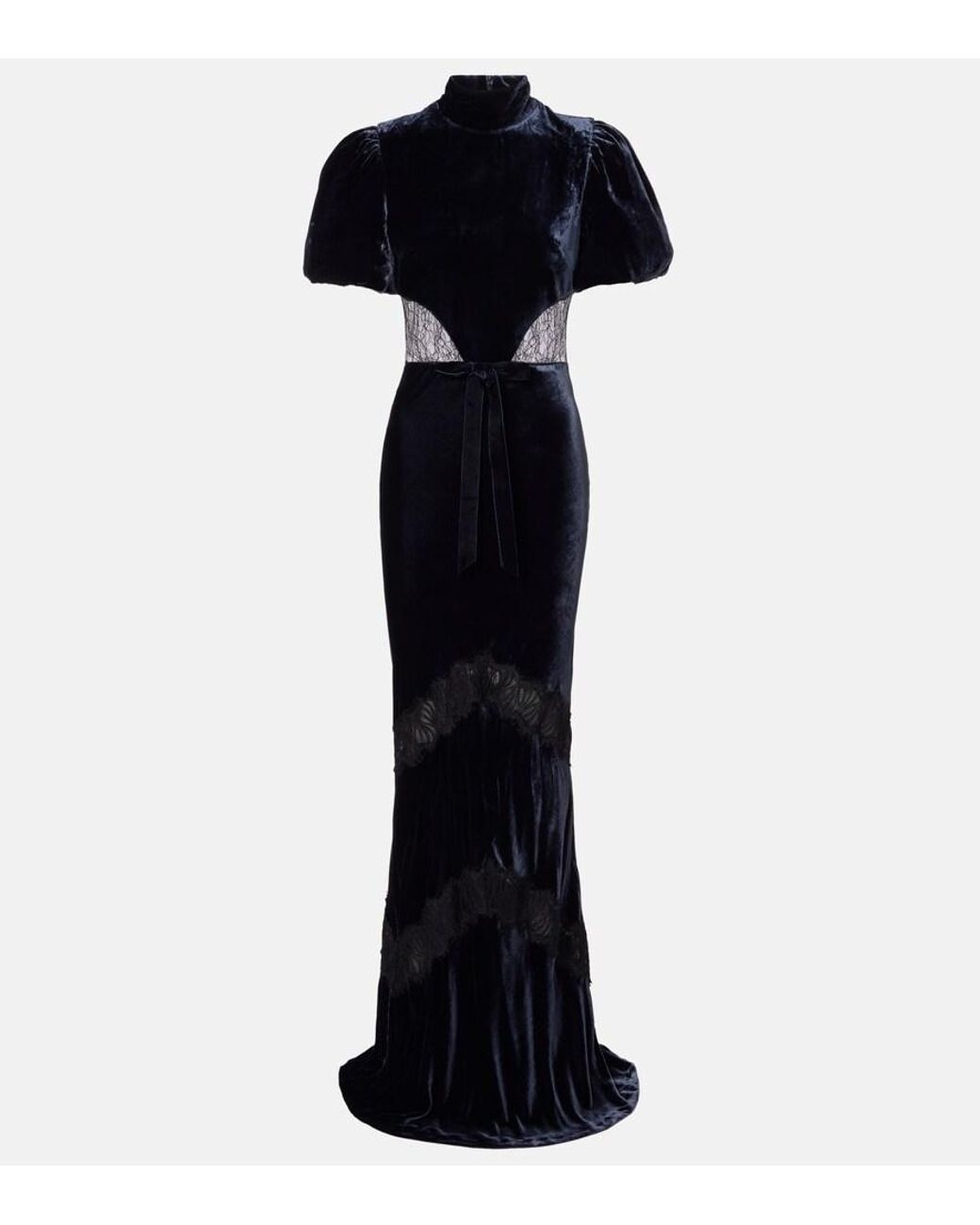 Rebecca Vallance Black Minerva Lace-Trimmed Velvet Gown