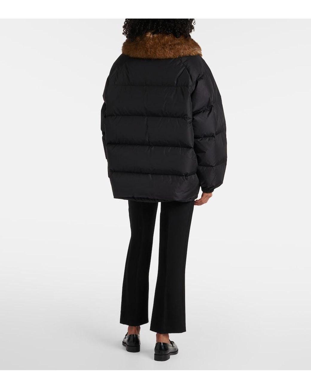 Prada Black Faux Fur-Trimmed Down Jacket