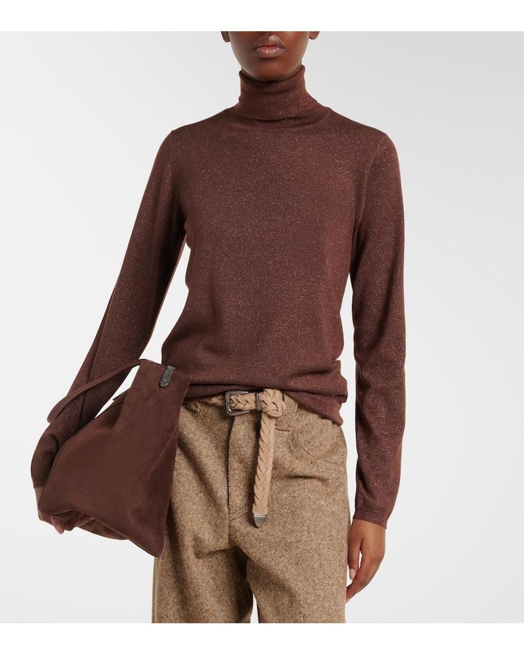 Brunello Cucinelli Brown Cashmere And Silk-Blend Turtleneck Sweater