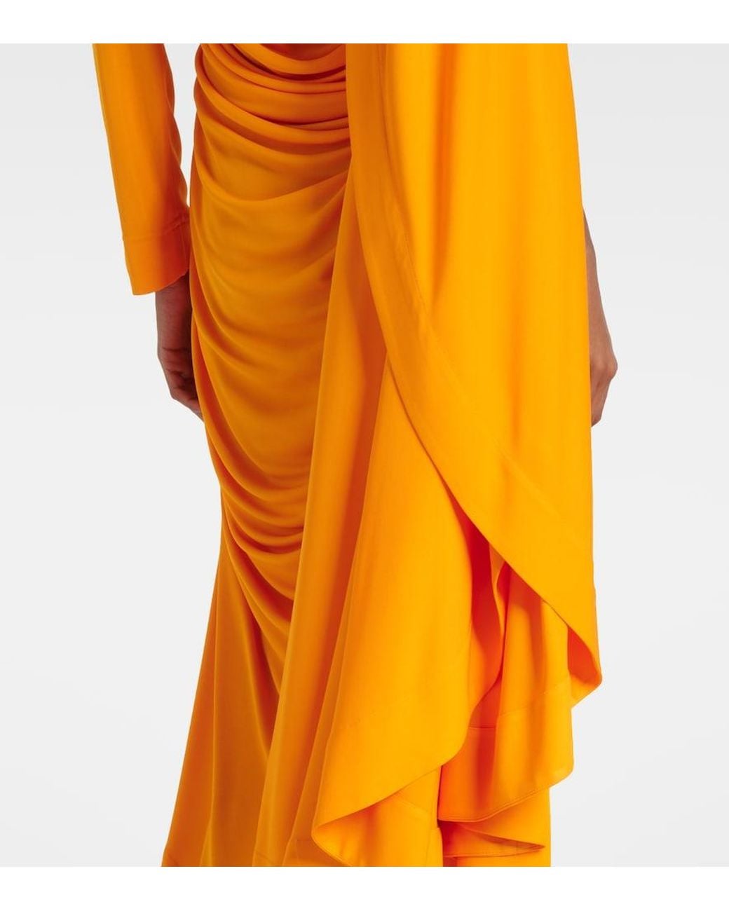 Bottega Veneta Orange Draped Jersey Maxi Dress