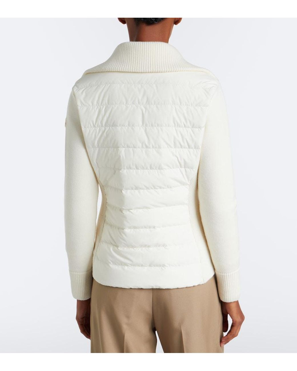 Moncler White Down-Paneled Virgin Wool Cardigan