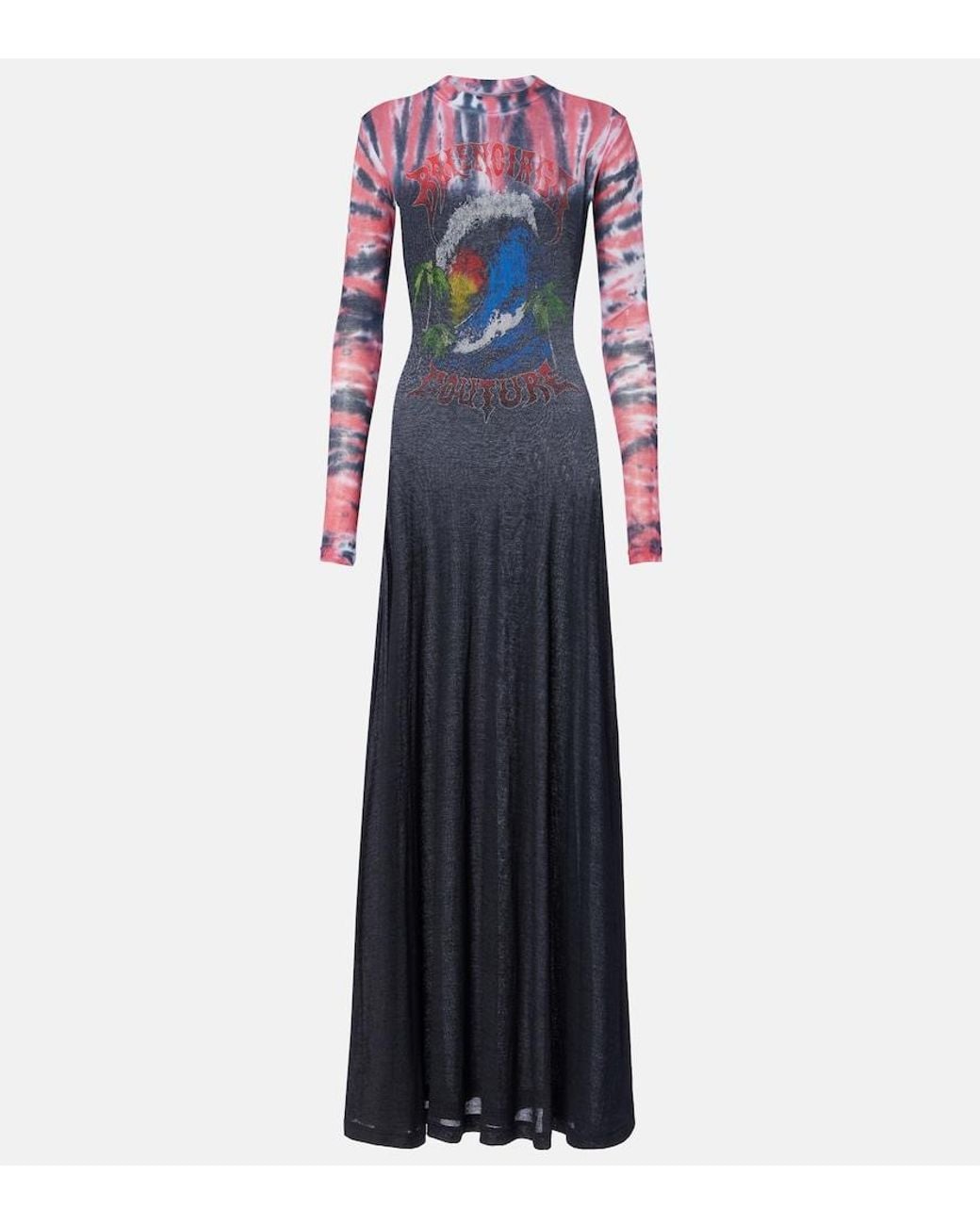 Balenciaga Blue Printed Tie-Dye Cotton-Blend Jersey Maxi Dress